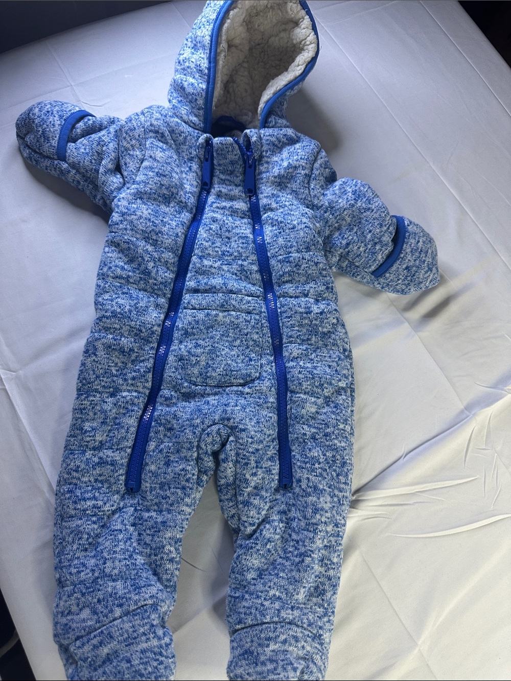 Weatherproof Blue Marled Hooded Baby One-Piece Snowsuit